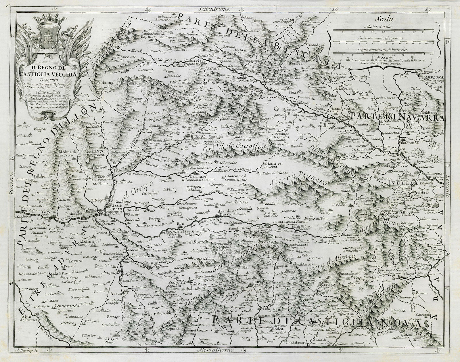 Il Regno di Castiglia Vecchia Old Castile Castilla Vieja ROSSI/CANTELLI 1696 map